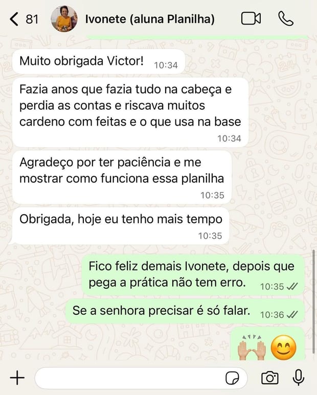 Depoimento da Ivonete sobre a planilha do Victor